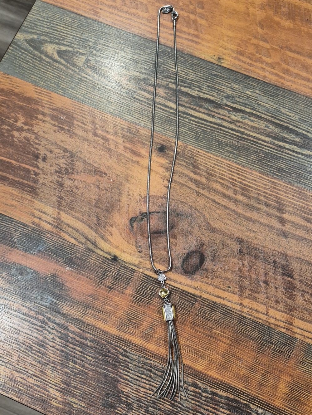 Silver Tassel Pendant Necklace with Yellow Accent